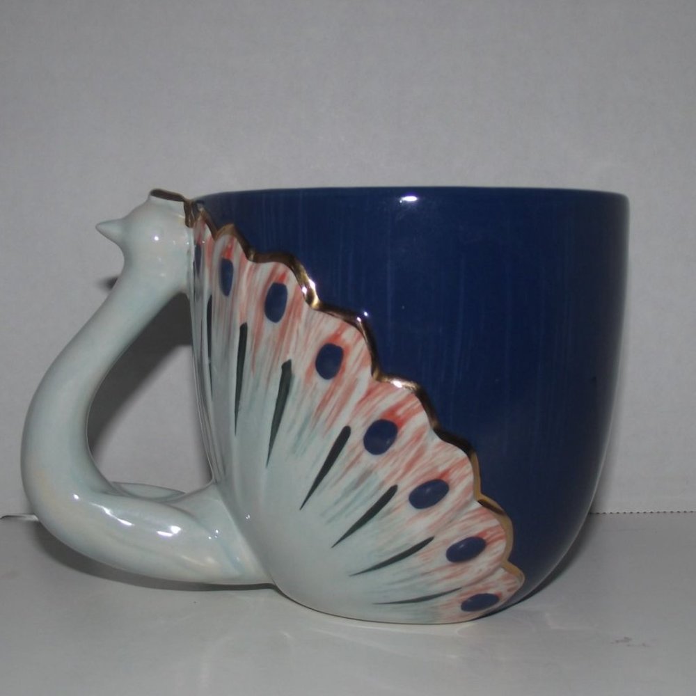 Hand Painted Peacock Themed Coffee/Tea Mug XOXO Dominique Schurman Retail Group